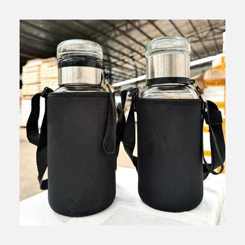 1L大容量玻璃水杯 带茶仓杯套