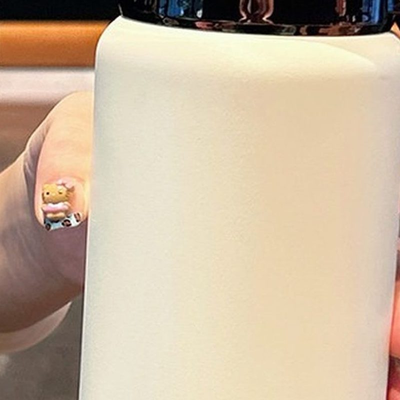 白色大容量保温杯 不锈钢盖提绳 细节图2